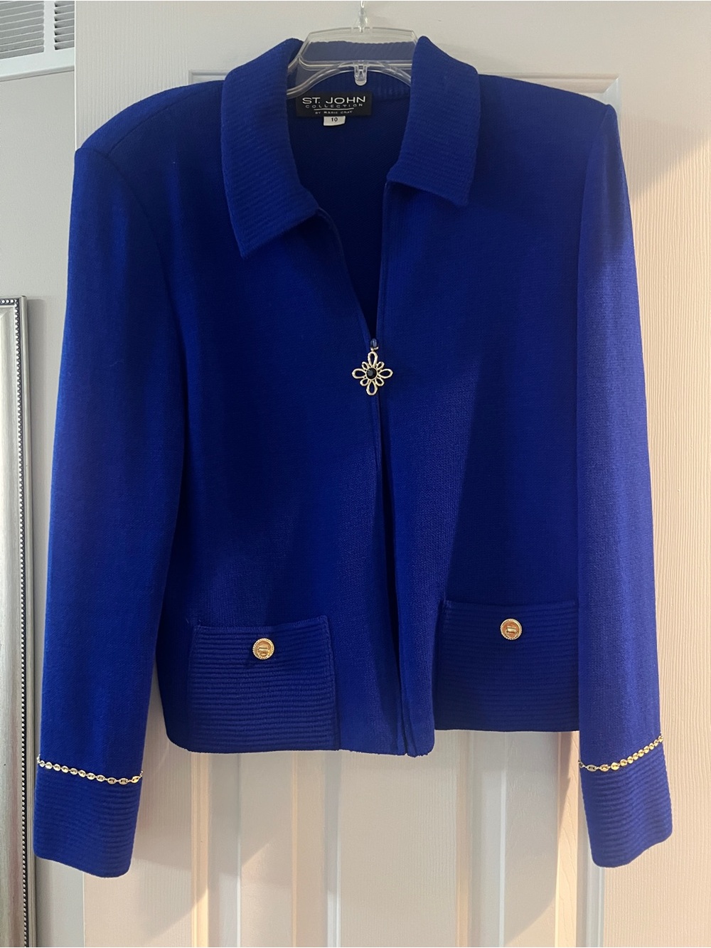 St. John Cobalt Blue Knit Blazer with Gold Accents